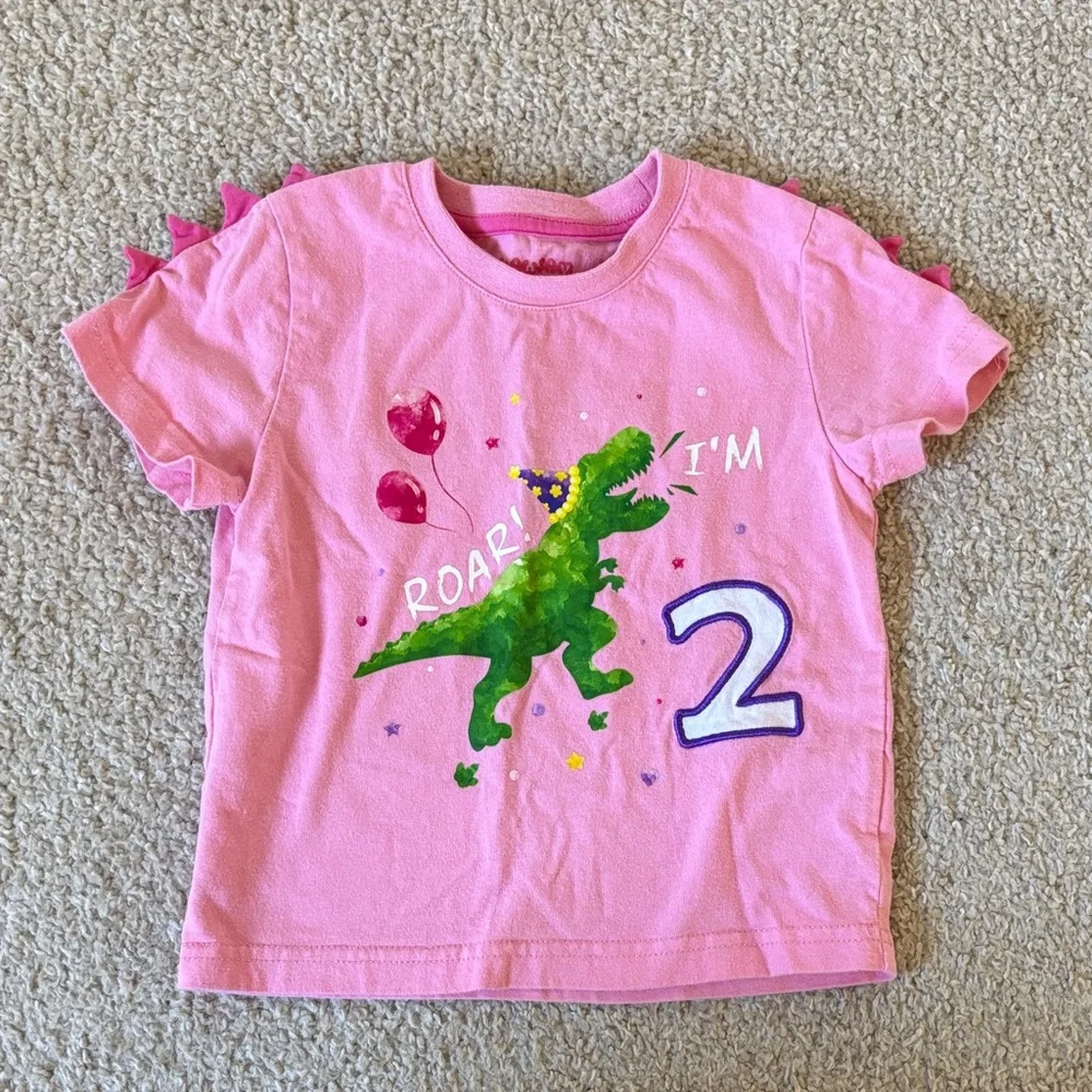 🎉 3 for $10 🎉 Pink Dinosaur Kids Second Birthday T-Shirt - Picture 1 of 3